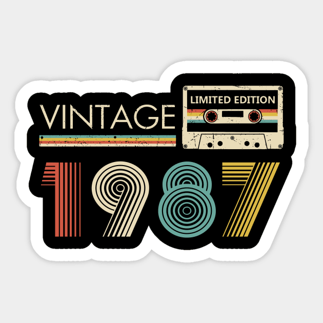 36th Birthday Vintage 1987 Limited Edition Cassette Tape Sticker by Brodrick Arlette Store